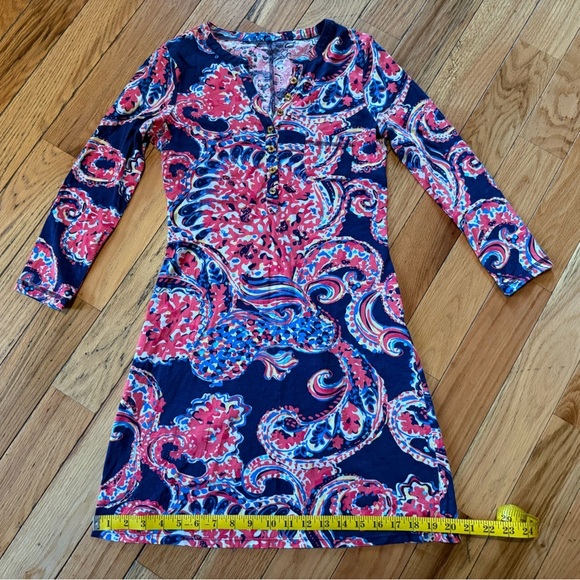 Lilly Pulitzer Pink/Blue Coral Pima Cotton Long Sleeve Knee Length Dress Size XS - Picture 8 of 11